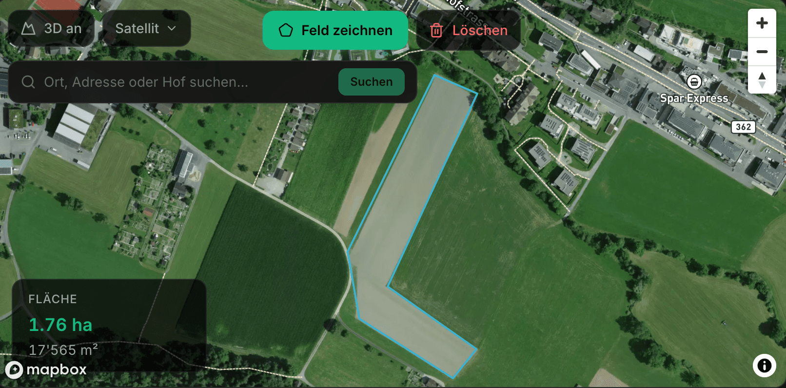 Parzelle auf Satellitenkarte einzeichnen in Feldagent